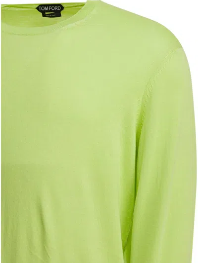 Tom Ford Cotton Knit Crew Neck Sweater In Green