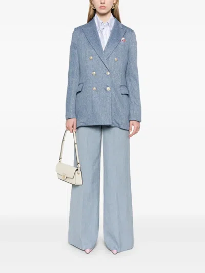 Circolo 1901 Linen And Cotton Double-breasted Jacket In Blue