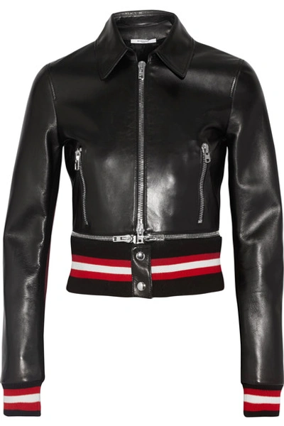 Givenchy Woman Cropped Leather Biker Jacket Black
