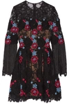 ELIE SAAB Fringed embroidered cotton-blend tulle mini dress
