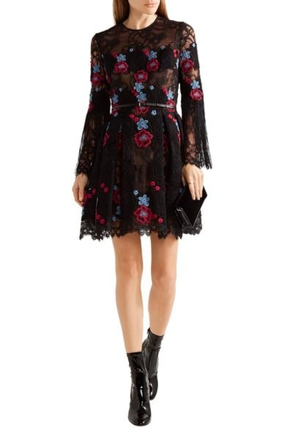 Shop Elie Saab Fringed Embroidered Cotton-blend Tulle Mini Dress