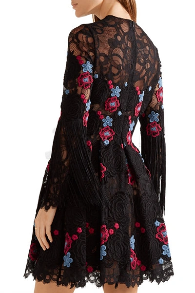Shop Elie Saab Fringed Embroidered Cotton-blend Tulle Mini Dress