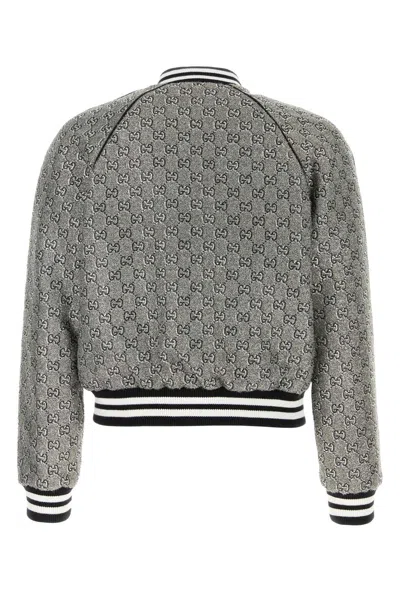 Gucci Embellished Tweed Bomber Jacket In Gray