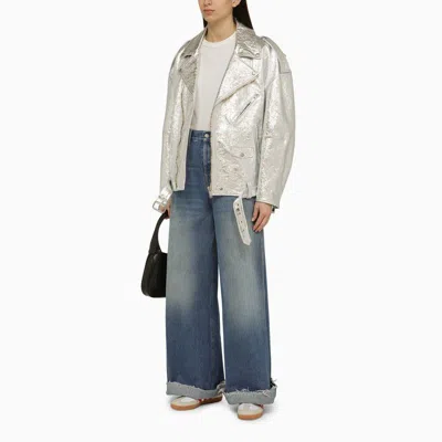 Halfboy Metallic Leather Jacket In Silver