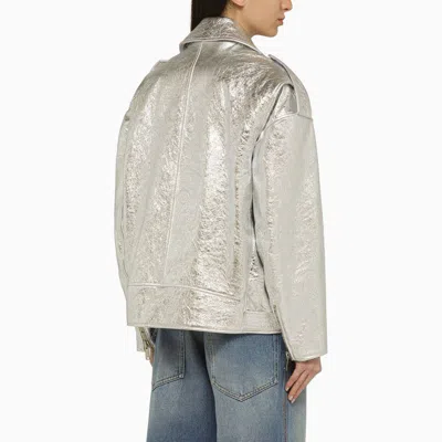 Halfboy Metallic Leather Jacket In Silver
