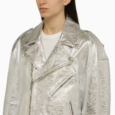 Halfboy Metallic Leather Jacket In Silver
