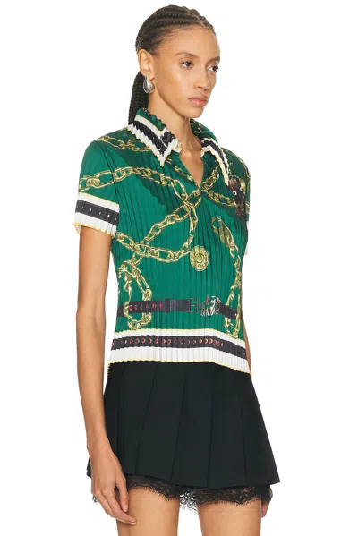 Acne Studios Syndia Pleated Printed Twill Polo Shirt In Green