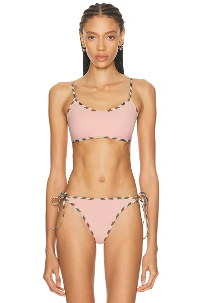 Burberry Women Bikini Top With Checked Edges In Pink