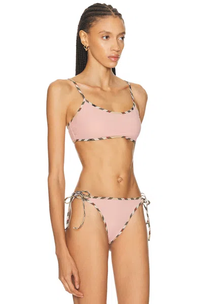 Burberry Women Bikini Top With Checked Edges In Pink