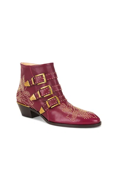 Chloé 40mm Susanna Studded Leather Ankle Boots In Burgundy