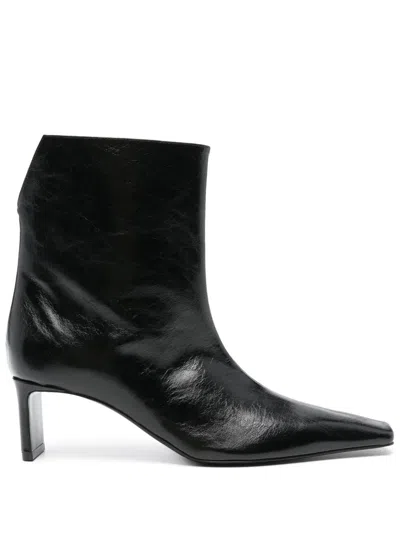 Khaite Ona Leather Ankle Boots In Black