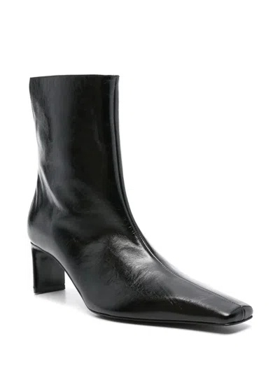 Khaite Ona Leather Ankle Boots In Black