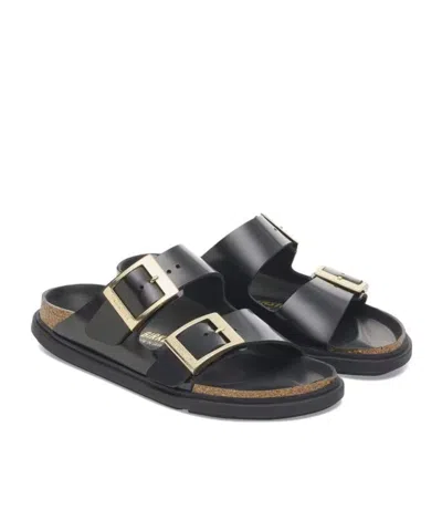 Birkenstock Arizona Droplet Buckle Shiny Leather Sandals In Multi