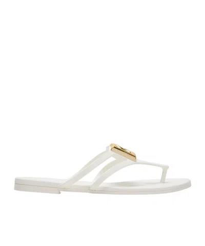 Dolce & Gabbana Embellished Rubber Flip Flops In White