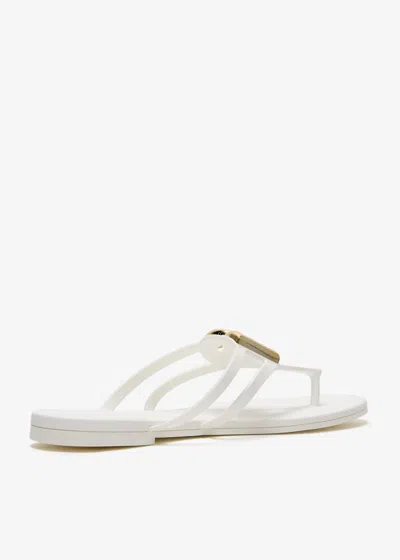 Dolce & Gabbana Embellished Rubber Flip Flops In White