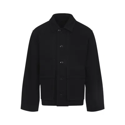 Lemaire Collared Boxy Jacket Front Pockets Stitching In Black