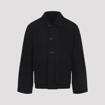 Lemaire Collared Boxy Jacket Front Pockets Stitching In Black