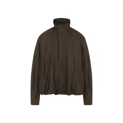 Lemaire Soft Pleated Buttoned Jacket In Brown