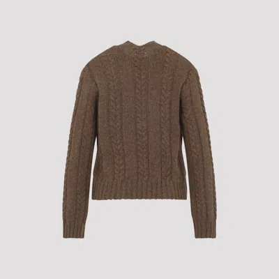 Loewe V Neck Cable Knit Sweater Ribbed Cuffs Hem In Brown