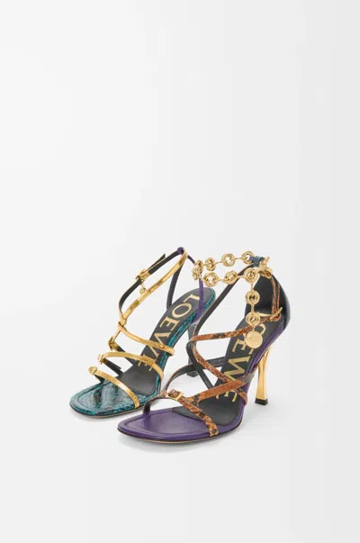 Loewe New Comic Mirrored And Snake-effect Leather Sandals In Gold