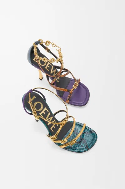 Loewe New Comic Mirrored And Snake-effect Leather Sandals In Gold