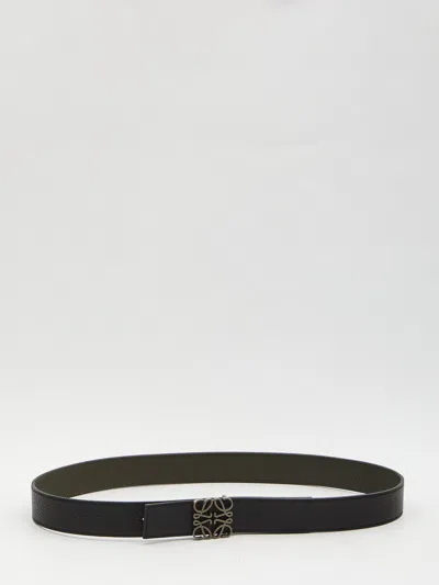 Loewe Reversible Anagram Calfskin Leather Belt In Black
