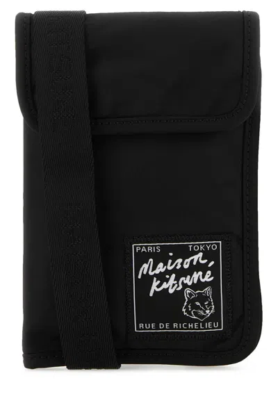 Maison Kitsuné Nylon Phone Case With Adjustable Shoulder Strap In Black