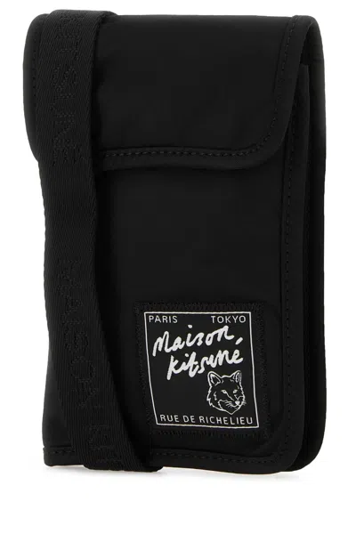 Maison Kitsuné Nylon Phone Case With Adjustable Shoulder Strap In Black