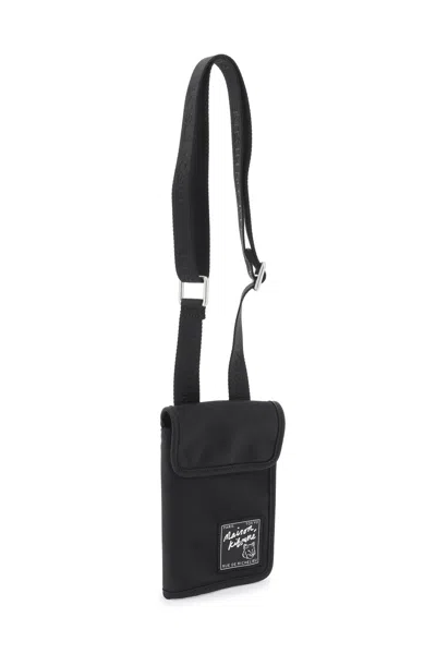 Maison Kitsuné Nylon Phone Case With Adjustable Shoulder Strap In Black
