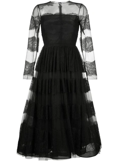 Valentino Long-sleeve Chantilly Lace Dress, Black