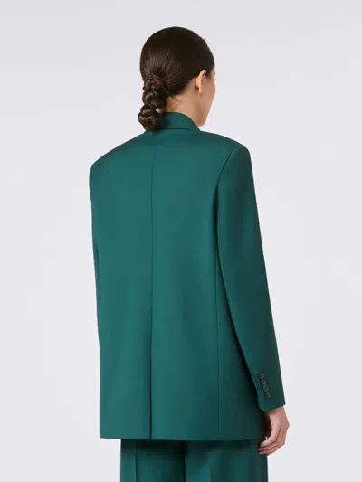 Max Mara Green Wool Canvas Jacket With Belt In Green