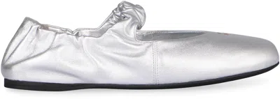 Miu Miu Leather Ballerina Flats Elasticated Trim Round Toe In Multi