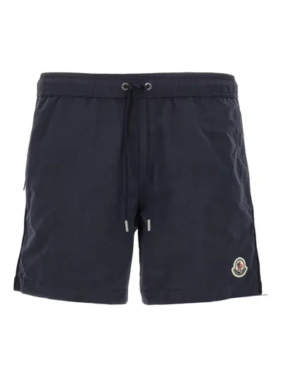 Moncler Logo Patch Drawstring Swim Shorts In Blue