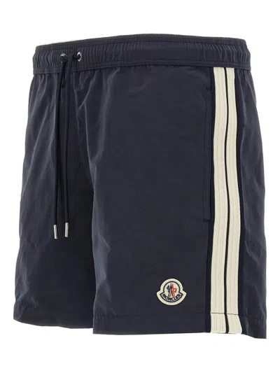 Moncler Logo Patch Drawstring Swim Shorts In Black