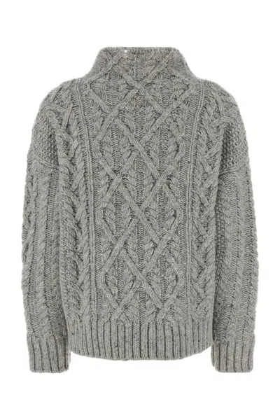 Jil Sander Wool Sweater High Neck Cable Knit In Gray