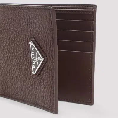 Prada Logo Bi-fold Leather Wallet In Brown