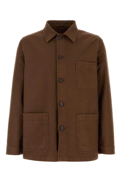 Prada Canvas Jacket Collared Chest And Front Pockets In Brown
