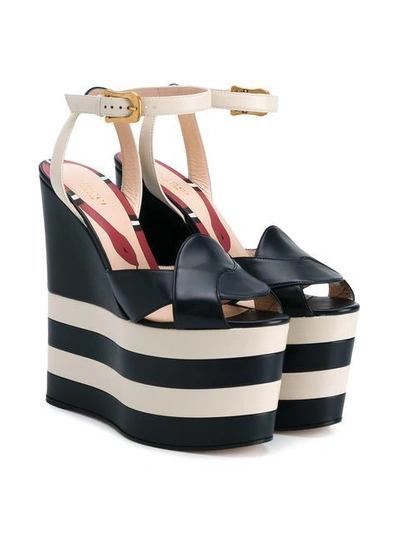 Shop Gucci Striped 175 Leather Platform Sandals - Blue