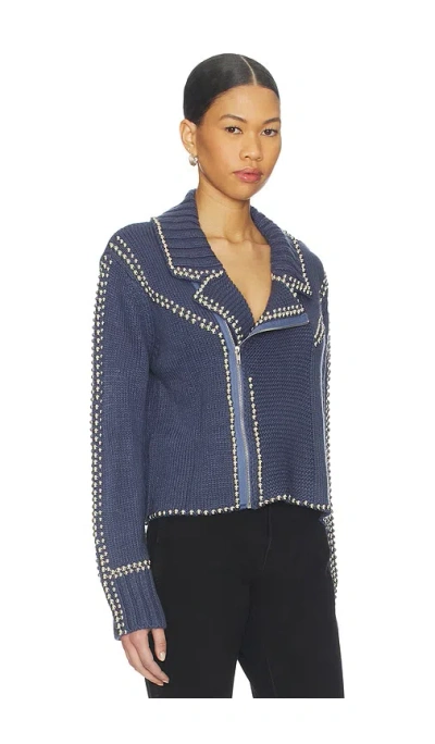 Understated Leather Cropped Moto Robe In Blue
