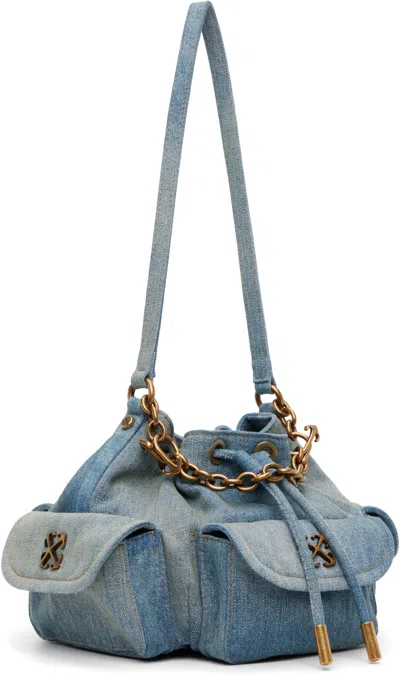 Off-white Logo Plaque Drawstring Shoulder Bag In Blue