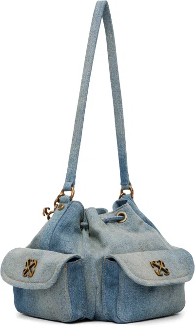 Off-white Logo Plaque Drawstring Shoulder Bag In Blue