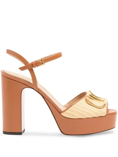 Valentino Garavani Vlogo Signature Platform Sandal In Raffia 115mm Woman Beige 42 In Brown