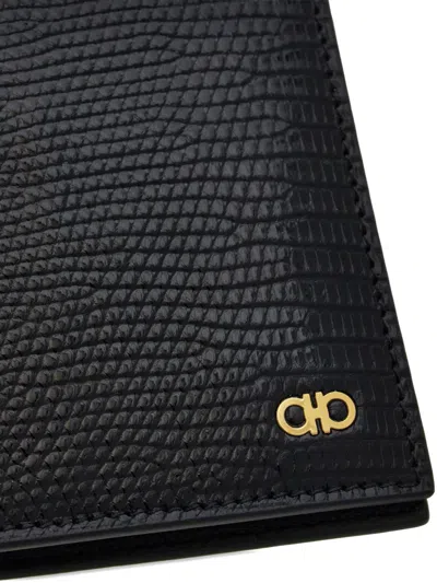 Ferragamo Gancini Leather Wallet In Black