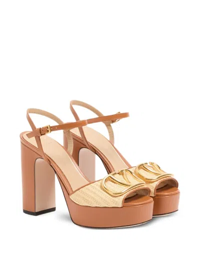 Valentino Garavani Vlogo Signature Platform Sandal In Raffia 115mm Woman Beige 42 In Brown