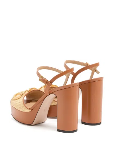 Valentino Garavani Vlogo Signature Platform Sandal In Raffia 115mm Woman Beige 42 In Brown