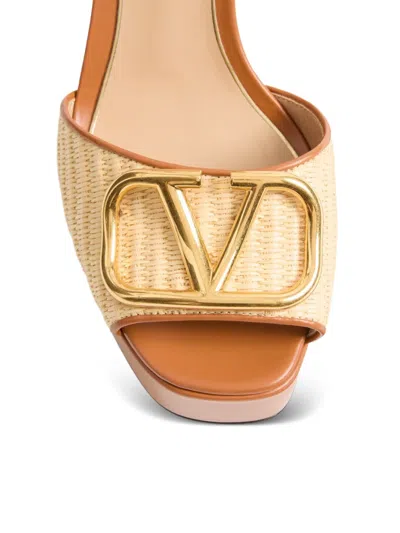 Valentino Garavani Vlogo Signature Platform Sandal In Raffia 115mm Woman Beige 42 In Brown