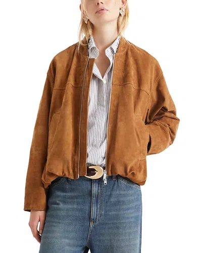 Marella Suede Bomber Jacket In Brown