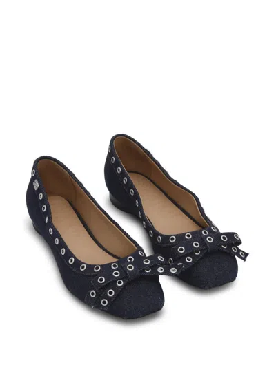 Ganni Blu Navy Ballerina Flats Embellished With Silver Studs In Blue