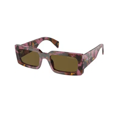 Prada Dark Brown Rectangular Ladies Sunglasses Pr A07s 18n01t 52-x In Blue