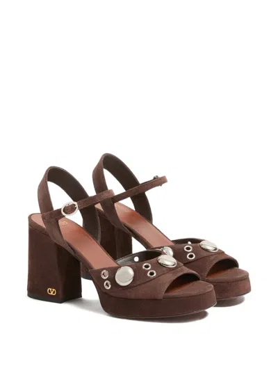 Valentino Stud Eyelet Leather Nellcôte Platform Sandals In Brown